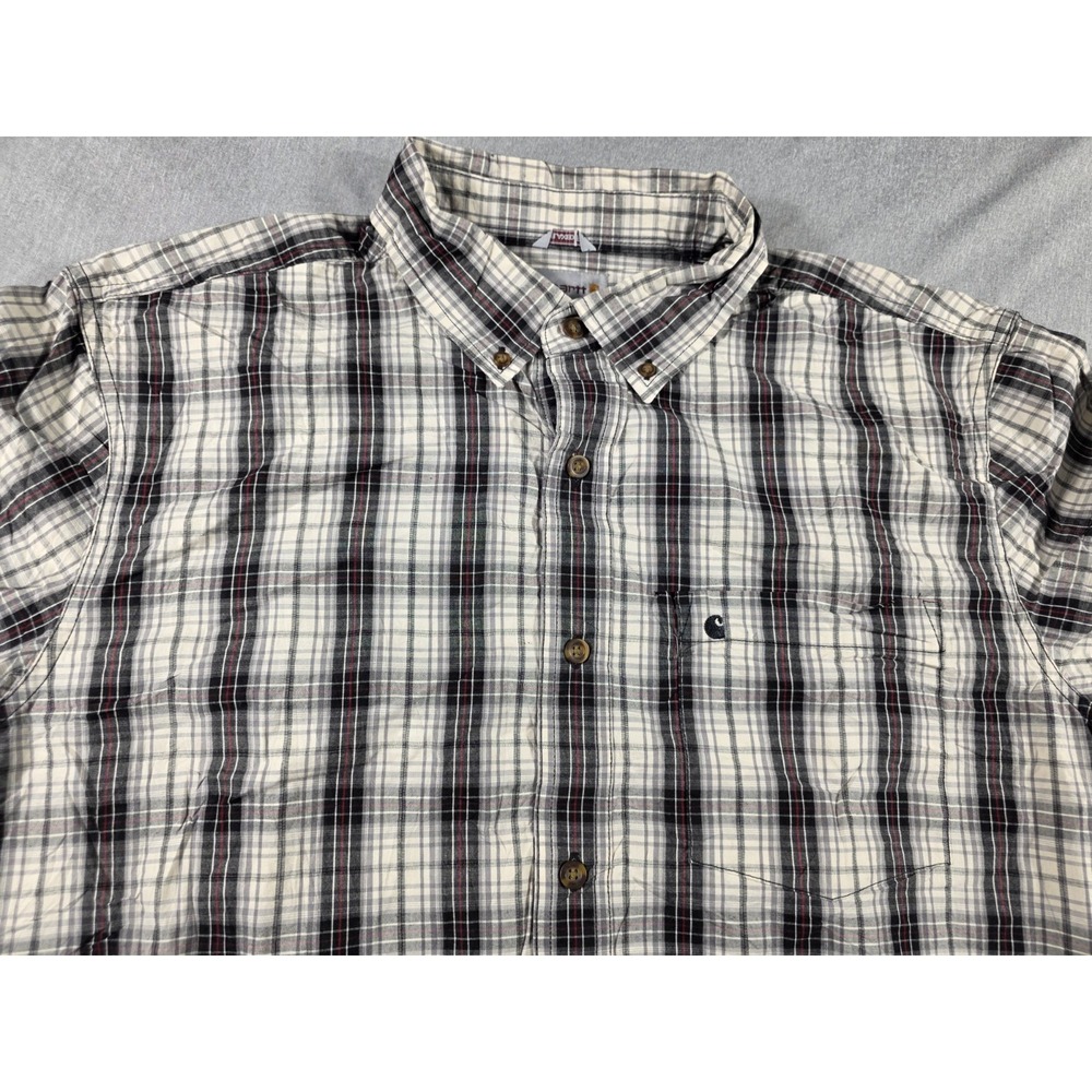 Carhartt Shirt Men's Relaxed Fit XL Red Black White Plaid Button Up S/S Workwear